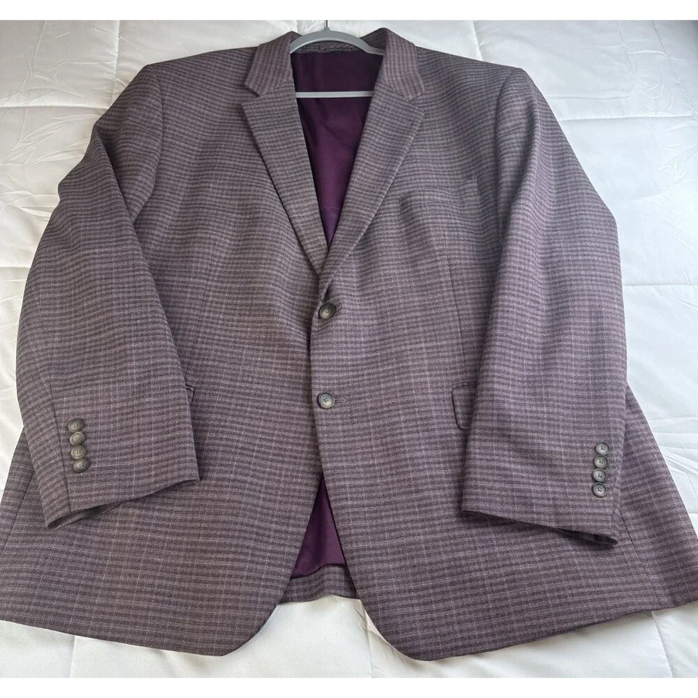 Jos. A. Bank Traveler Tailored fit Maroon Plaid Wool Blend Blazer Sport Coat 52R